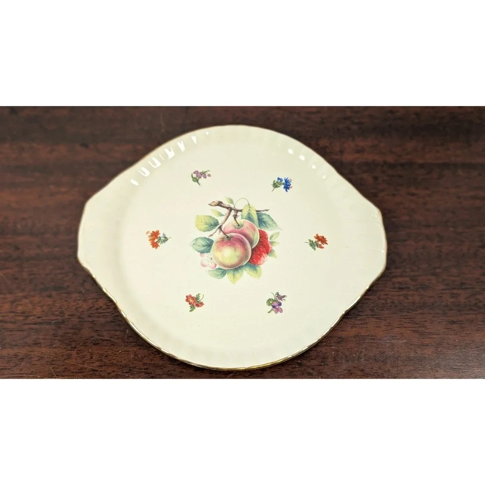 Miniature Porcelain Tea Set Fruit Floral Gold Trim 8pc Tray Teapot Creamer Sugar